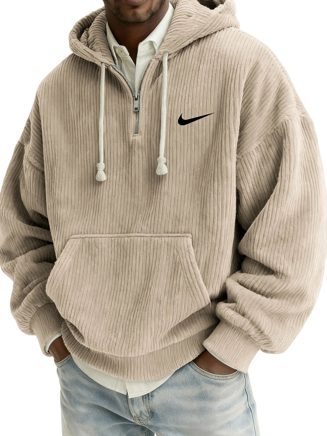Men's Textured Relaxed-Fit Oversized Corduroy Hoodie