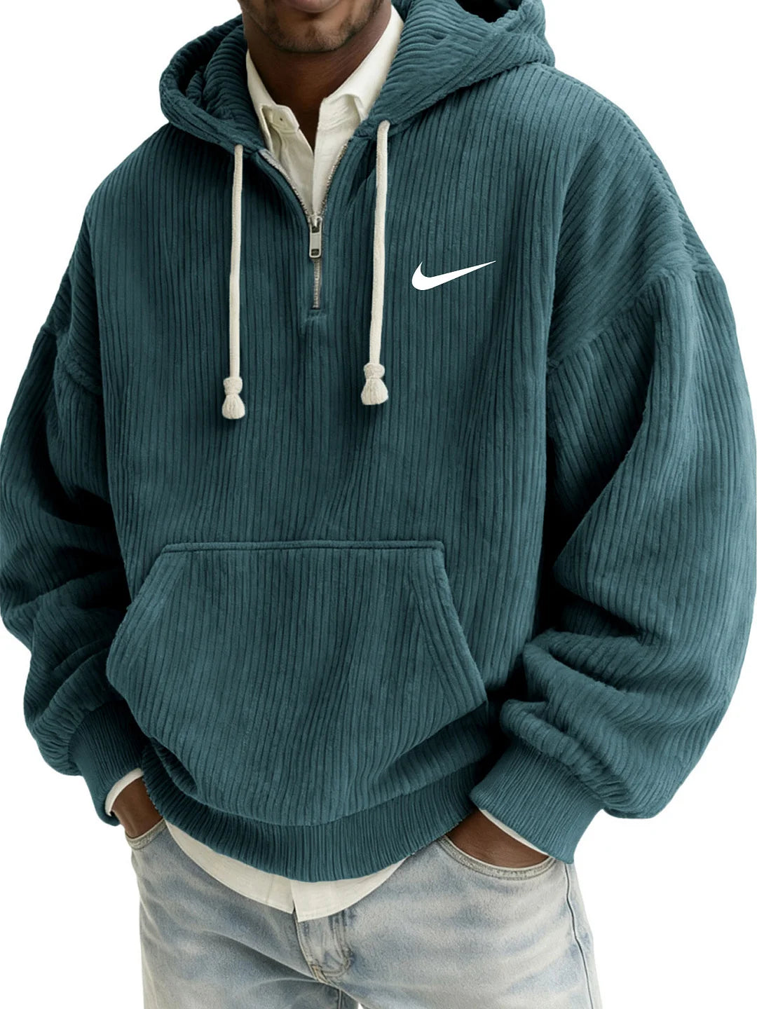 Men's Textured Relaxed-Fit Oversized Corduroy Hoodie