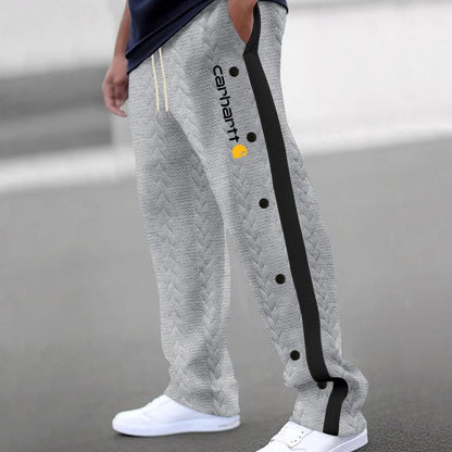 Men's Jacquard Button Casual Thickened Sweatpants