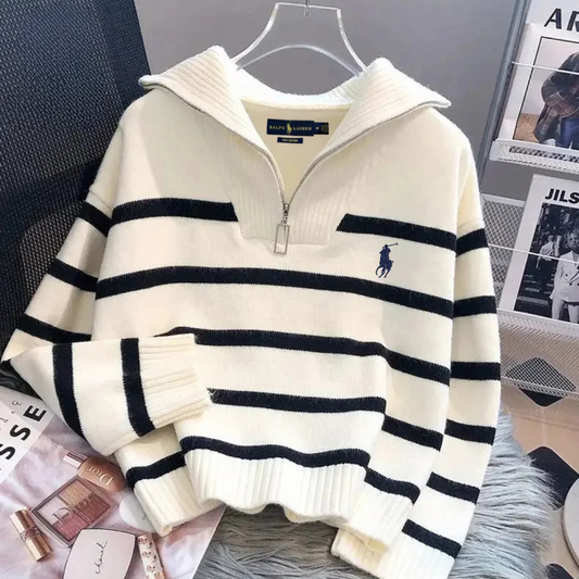 Quarter-Zip Striped Sweater