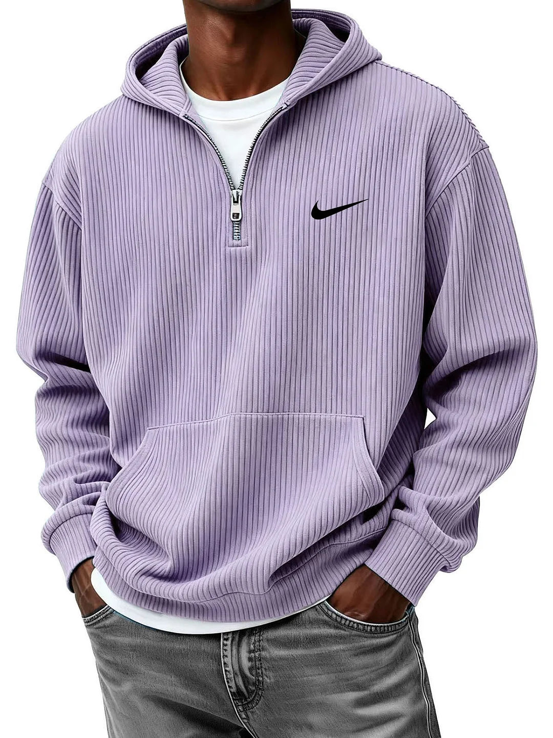 Men's Casual Fashion Corduroy Half-Zip Hooded Sweatshirt