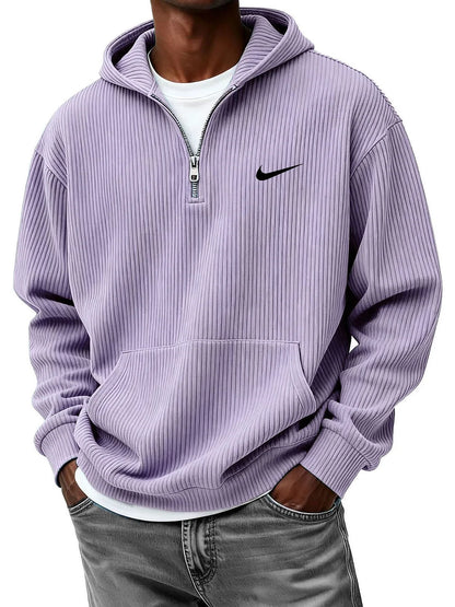 Men's Casual Fashion Corduroy Half-Zip Hooded Sweatshirt