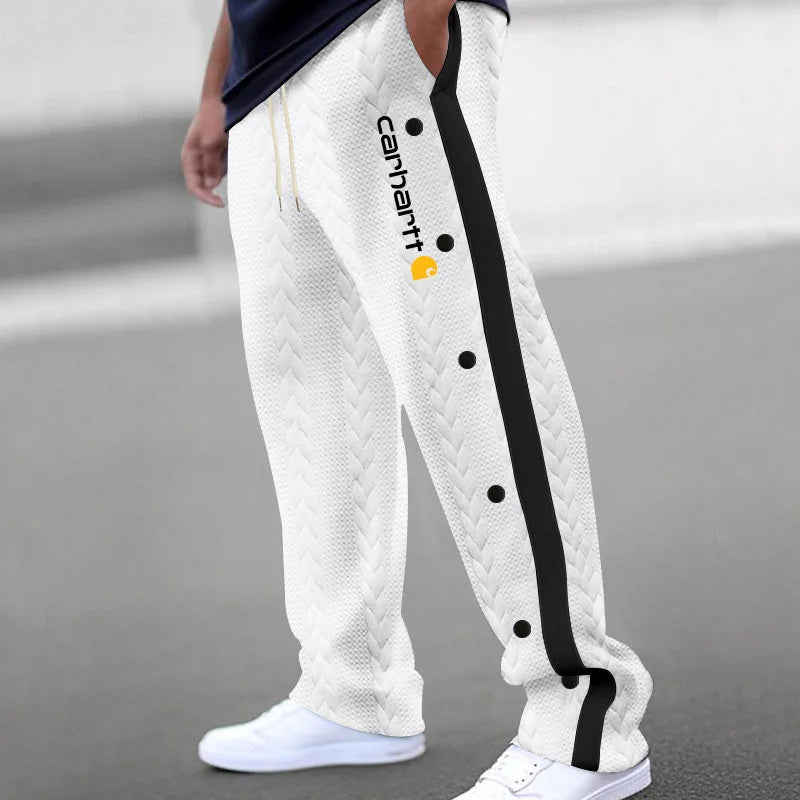 Men's Jacquard Button Casual Thickened Sweatpants