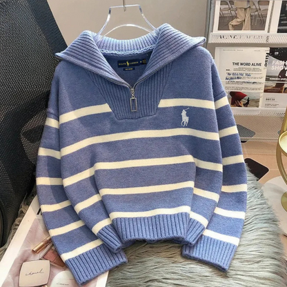 Quarter-Zip Striped Sweater