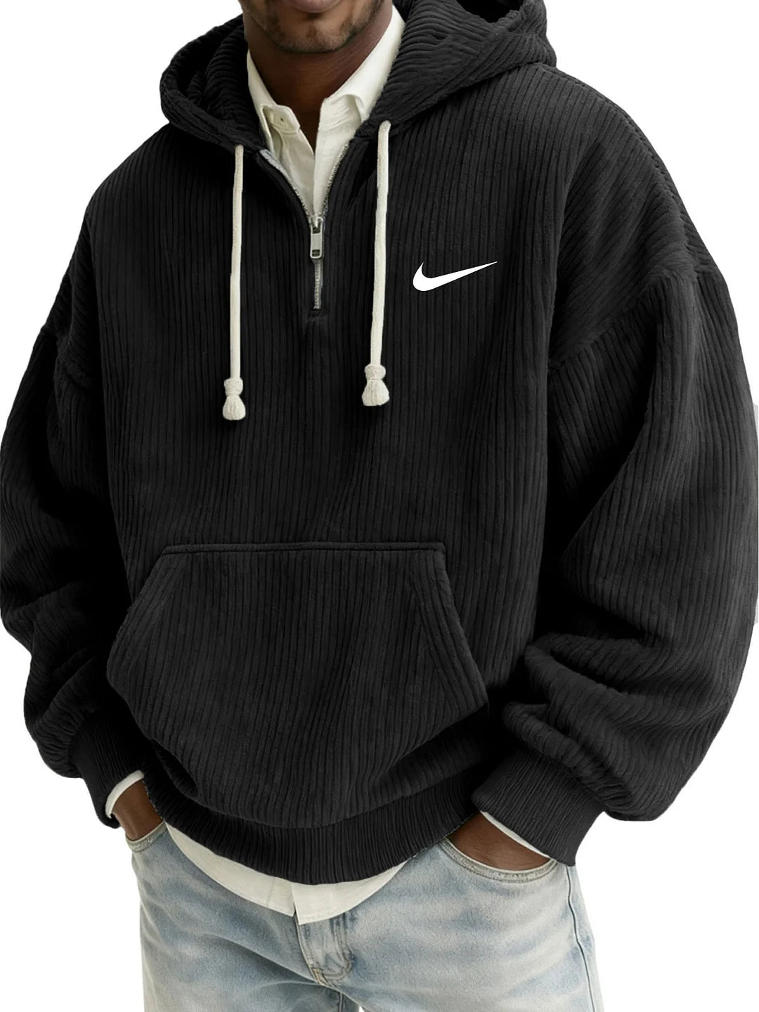 Men's Textured Relaxed-Fit Oversized Corduroy Hoodie