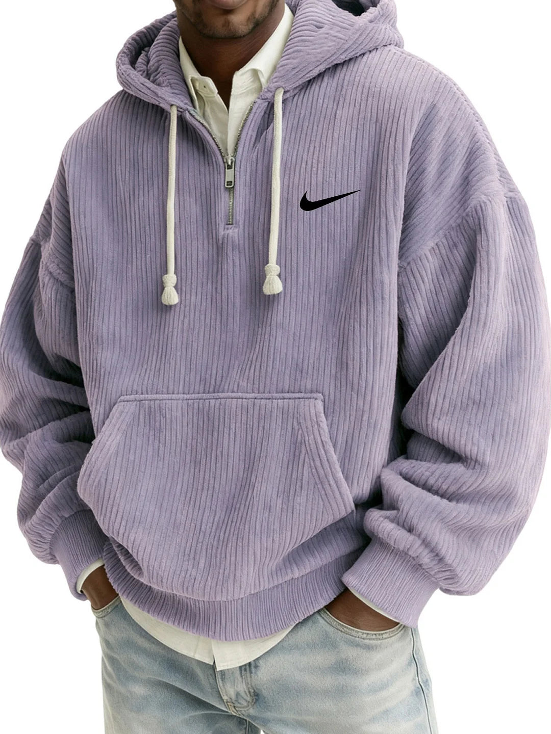 Men's Textured Relaxed-Fit Oversized Corduroy Hoodie