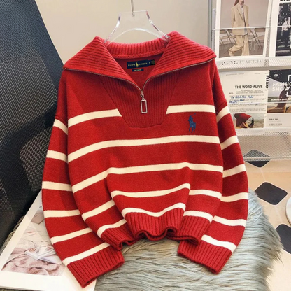Quarter-Zip Striped Sweater