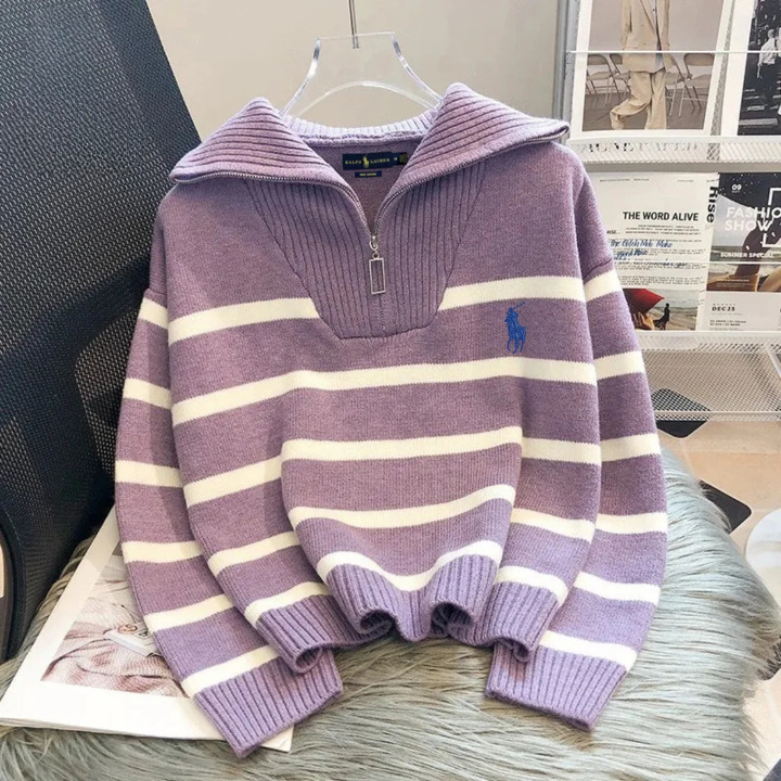 Quarter-Zip Striped Sweater