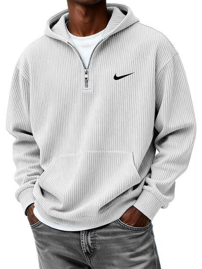 Men's Casual Fashion Corduroy Half-Zip Hooded Sweatshirt
