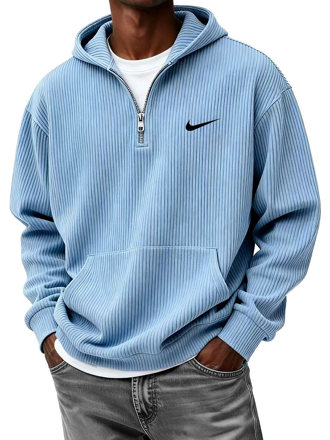 Men's Casual Fashion Corduroy Half-Zip Hooded Sweatshirt