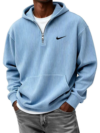 Men's Casual Fashion Corduroy Half-Zip Hooded Sweatshirt