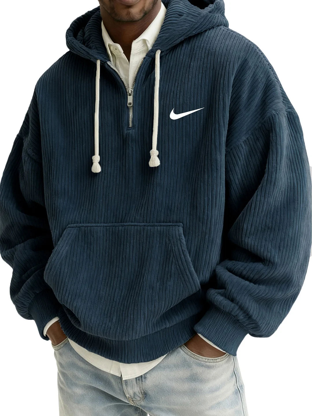 Men's Textured Relaxed-Fit Oversized Corduroy Hoodie