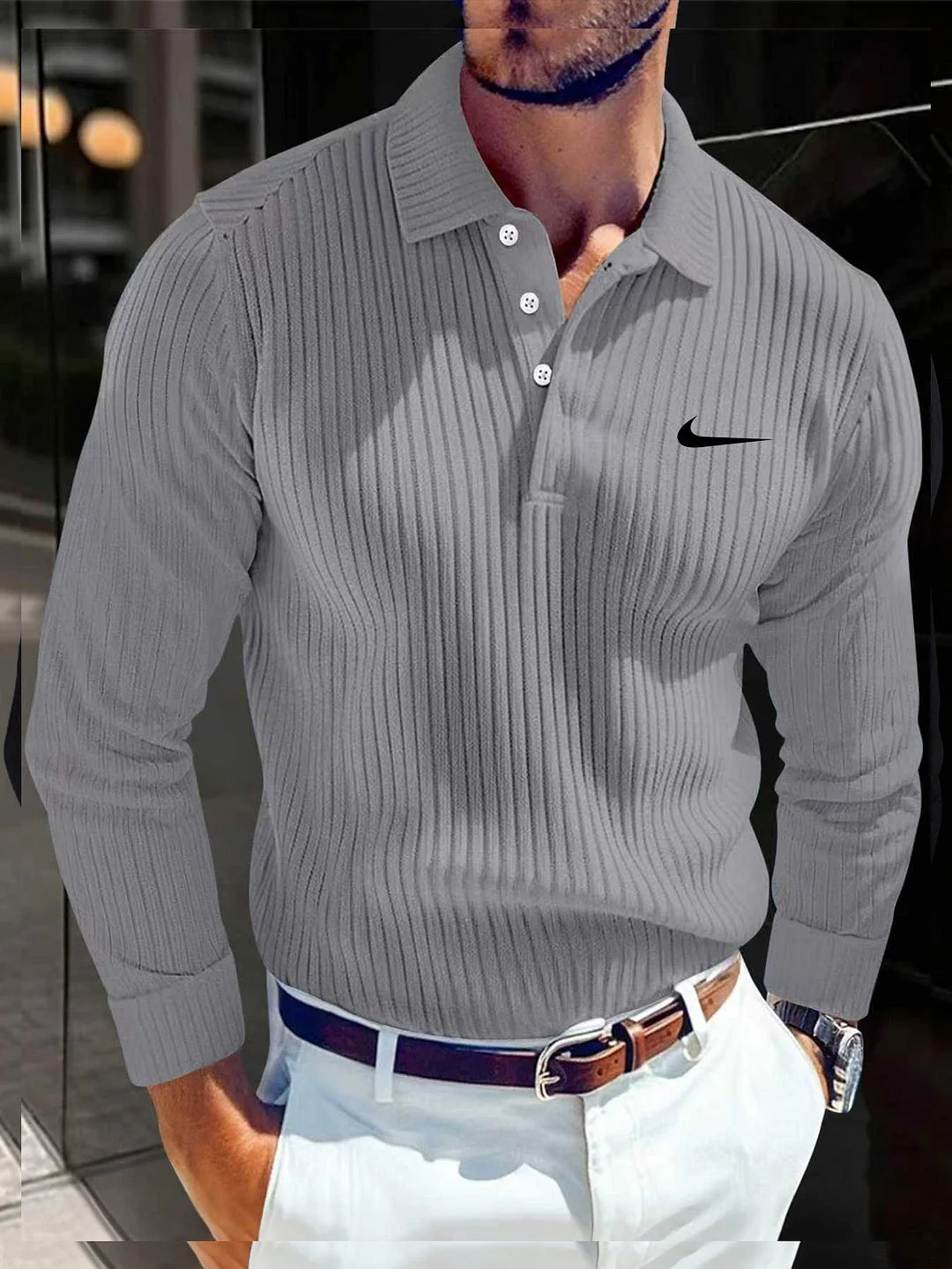 Men's Stylish Knitted Lapel Slim Polo Shirt