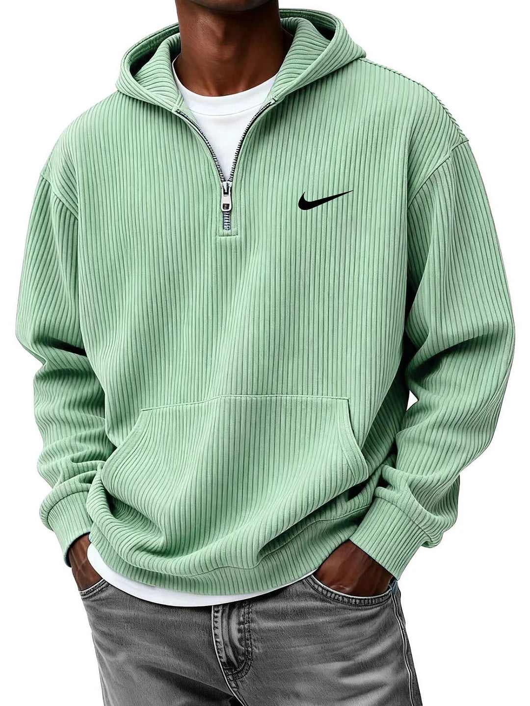 Men's Casual Fashion Corduroy Half-Zip Hooded Sweatshirt