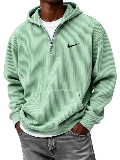 Men's Casual Fashion Corduroy Half-Zip Hooded Sweatshirt