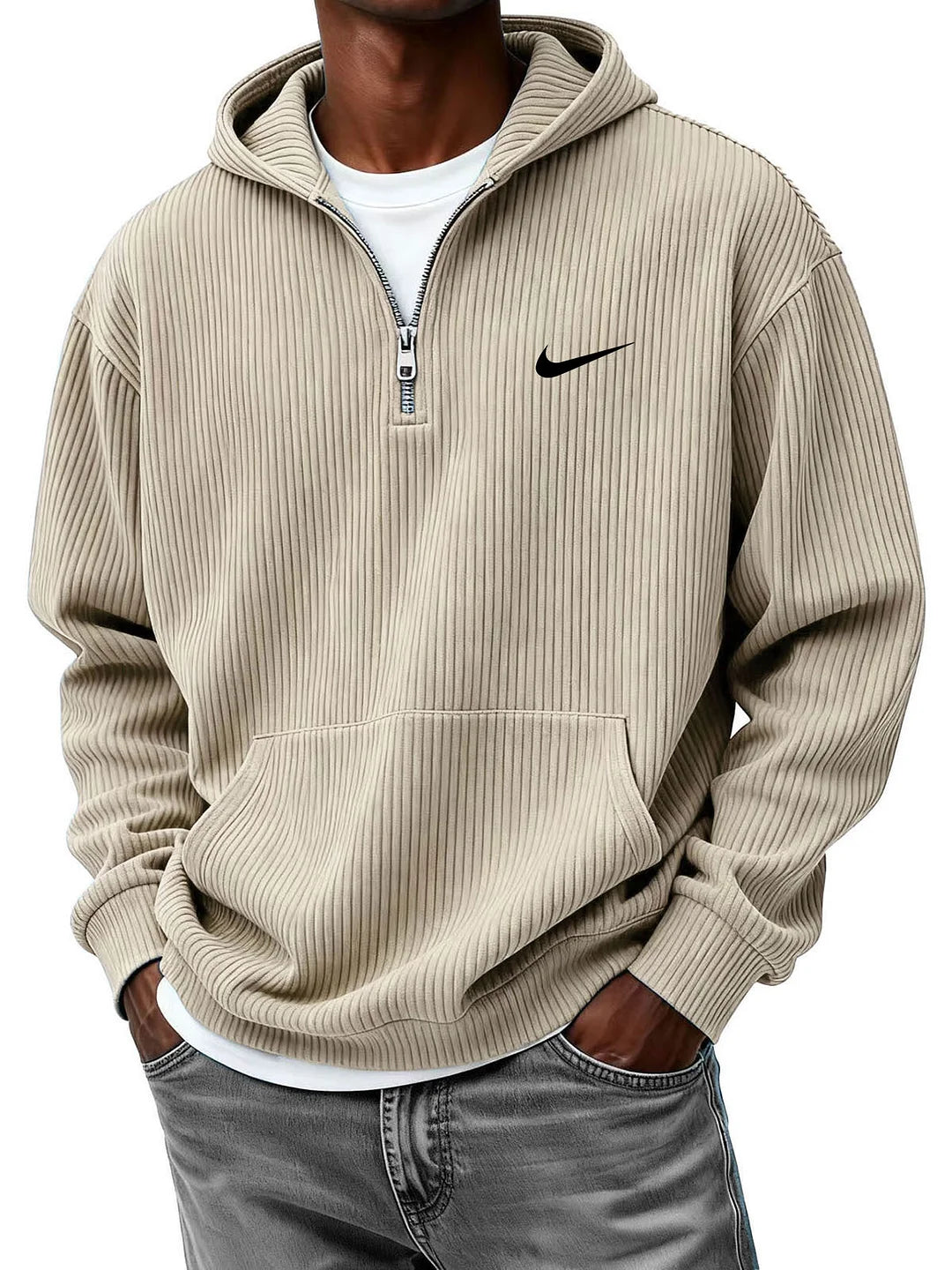 Men's Casual Fashion Corduroy Half-Zip Hooded Sweatshirt