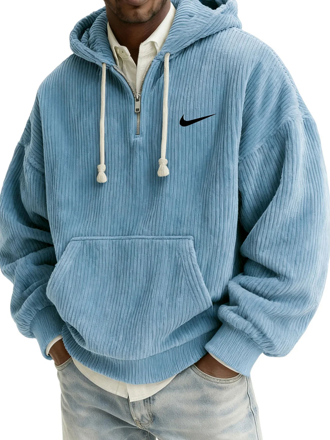 Men's Textured Relaxed-Fit Oversized Corduroy Hoodie